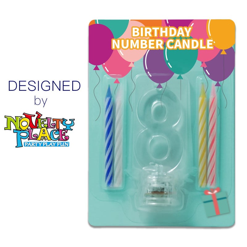 Novelty Place Birthday Number Candle Set, Flashing Multicolor Changing LED Birthday Cake Topper with 4 Wax Candles (Number 8) - Image 2